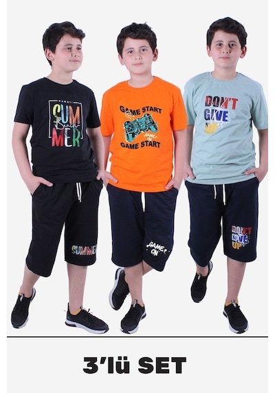 Fyk Kids 3'lü Erkek Çocuk Alt-üst Kapri-tişört Takım Çok Renkli