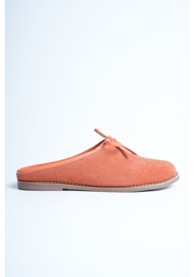 Analin Shoes Kadın Hakiki Deri Fiyonk Detaylı Düz Terlik Turuncu