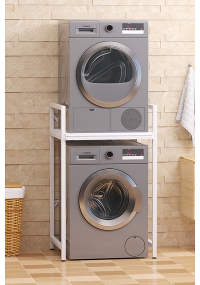 Çamaşır Sepeti Çekmeceli Çamaşır Makinası Ve Kurutma Makinası Rafı Makina Üstü Banyo Düzenleyici Raf Bej
