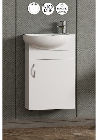 Lale 45 Cm Beyaz Mdf Seramik Lavabolu Asma Alt Banyo Dolabı