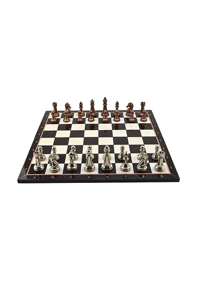 Gifthome Metal Klasik Satranç Takımı Antik Ve Katlanır Ceviz Desenli Mdf Satranç Tahtası 43x43 Cm.