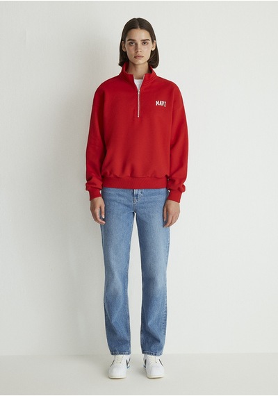 Mavi - Mavi Logo Baskılı Yarı Fermuarlı Kırmızı Sweatshirt 1s10179-86417 Kırmızı