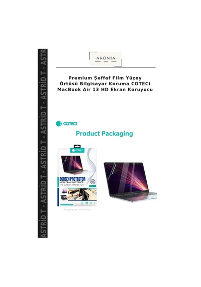 Premium Şeffaf Film Yüzey Örtüsü Bilgisayar Koruma Coteci Apple MacBook Uyumlu Air 13 Hd Ekran Koruyucu