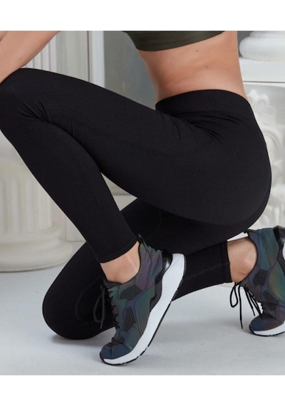 Noa & Noa Noa Noa Butik Dinamik Toparlayıcı Dikişsiz Fitilli Taytsiyahm Siyah