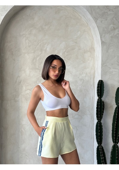 Verymoda Kot Detaylı Şort D2847 Sarı