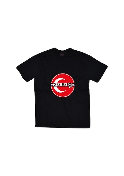 Unisex Siyah Kızıl Elma Baskılı T-shirt SIYAH