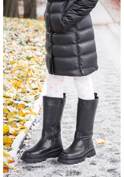 Kiko Kids 500 Uzun Fermuarlı Kız Çocuk Çizme Bot Siyah
