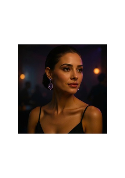 Eloria Kristal Taşlı Küpe Düğün Kına Günlük Kullanım Mor - 726428693 Mor