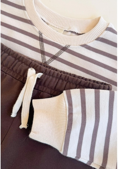 Cigit Çizgili Sweatshirt Takım 2-8 Yaş Vizon Çizgili