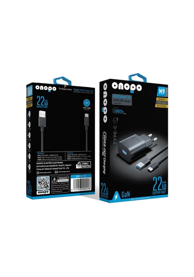 Onopo 22w Hızlı Şarj Aleti Seti Type-c Usb Kablo Dahil 1m Esnek Kablo Android Uyumlu İthalatçı  - M9