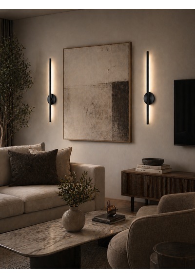 Flame Sarjlı Led Aplik 8w 3200k Gün Işığı 75cm Duvar Tipi /tablo Dekoratif Işık Siyah