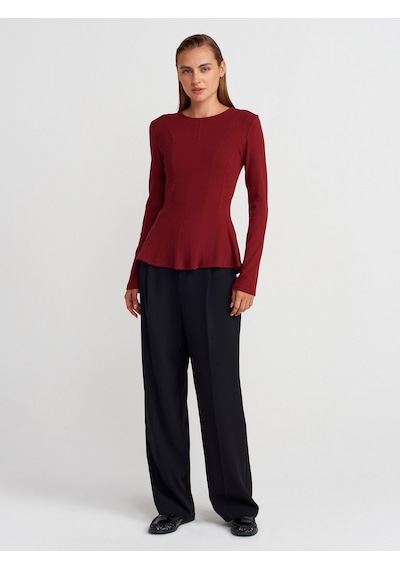 Dilvin 32090 Uzun Kollu Peplum Top-açık Bordo Açık Bordo Dilvin 32090 Uzun Kollu Peplum Top-açık Bordo Açık Bordo