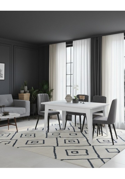 Çapraz Ayaklı 180x90 Kalın Kenarlı 36mm Kalın Kenarlı Mutfak Masası Sandalye Hariç Beyaz