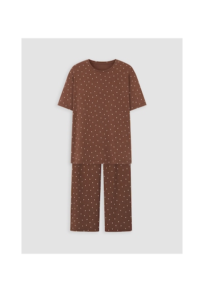 Lcw Dream Kahverengi Bisiklet Yaka Desenli Kadın Pijama
