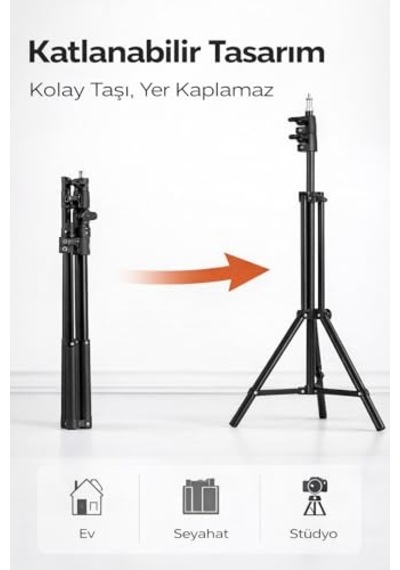 Universal Girişli Ring Light Tripodu 2.1 Metre Ayarlanabilir Işık Standı Katlanabilir Hafif Tripod, Telefon Tutu