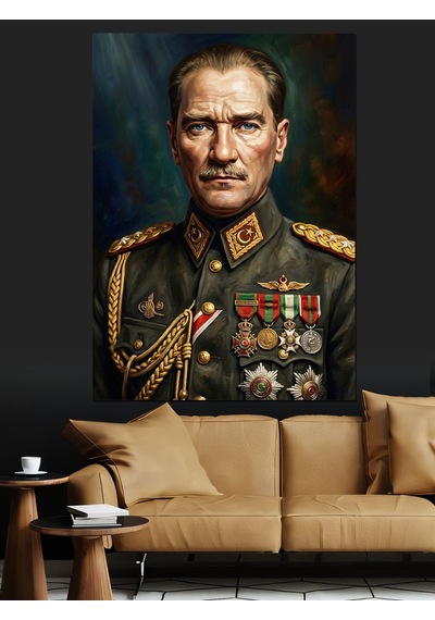 Madalyalı Ve Üniformalı Atatürk Portresi Dekoratif Kanvas - Mdf Ahşap Tablo