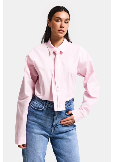 Itsbasic Kadın Pembe Oversize Kravat Detaylı Özel Tasarım Bol Kesim Gömlek