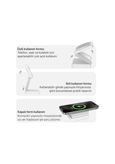 3in 1 Katlanabilir Çoklu Masaüstü Kablosuz Şarj Standı