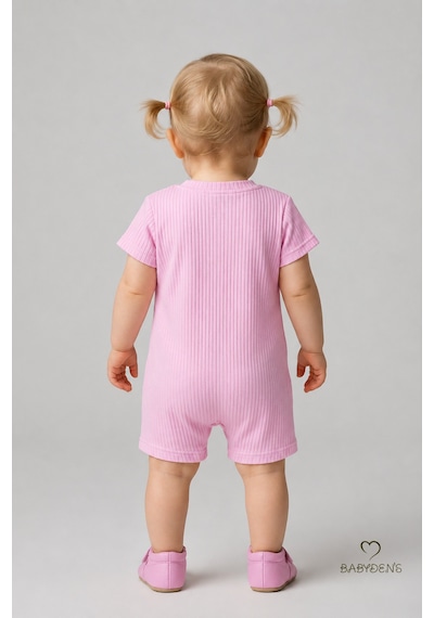 Babyden's Tavşan Figürlü Kız Bebek Şortlu Tulum %100 Pamuk Yazlık Tulum Günlük Bebek Tulumu 0-9 Ay Pembe