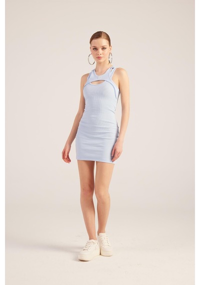 Holly Lolly Halter Yakalı Fitilli Mini Carlin Elbise Mavi