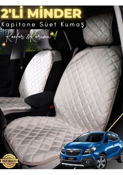Opel Mokka Uyumlu 2'li Süet Oto Koltuk Minderi Terletmez Universal Tam Koruma A4 Bej