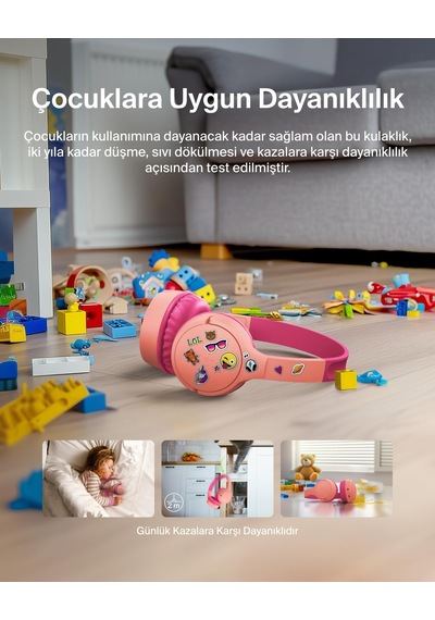 Belkin Soundform Mini Çocuk Kablosuz Kulaklık Pembe Dahili Mikrofon, 30 Saat Çalma, Eğlenceli Çıkartmalar, Okul Ve Seyahat İçin, iPhone, Apple iPad, Galaxy Uyumlu