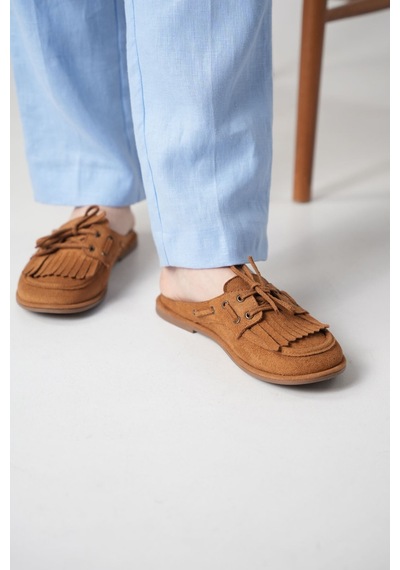 Dadwolf Süet Loafer Terlik Püsküllü Bağcıklı Günlük Makosen Mule Sabo Terlik Taba