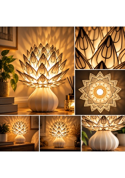 Lotus Çiçeği Masa Lambası Dekoratif Abajur Standart Duy Elektrikli Gece Lambası Çok Renkli