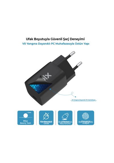 Bix Bx45g Gan Type-c Pd 45w Pps Mini Hızlı Şarj Cihazı Siyah
