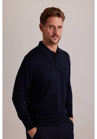 Erkek Lacivert Polo Yaka Klasik Triko