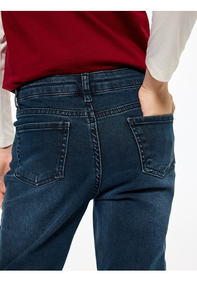 Koton Pamuklu Cep Detaylı Denim Pantolon - Straight Fit Petrol 6wkb40039td