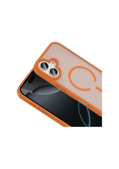 Vendas Apple Uyumlu iPhone 17 Kılıf M-safe Şarj Özellikli Mat Arka Yüzey Zore Sio Kapak + Hayalet Ekran Koruyucu Turuncu