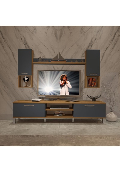 Decoraktiv Eko 5da Mdf Dvd Krom Ayaklı Tv Ünitesi Tv Sehpası Pera - Antrasit