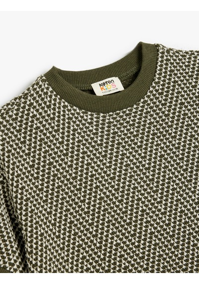 Koton Bisiklet Yaka Kısa Kollu Oversize Sweatshirt Yeşil Desenli 5skb10366tk Yeşil Desenli Yeşil
