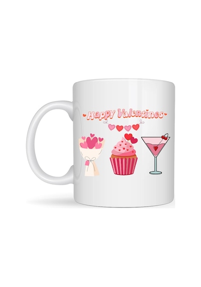 Happy Valentines Kupa Model 6 Sevgililer Günü Özel Tasarım Porselen Kupa Çok Renkli