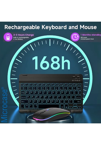 Microcase Rgb Tablet Ve Telefonlar İçin Türkçe Bluetooth Klavye Ve Mouse Set - Al7815 Mor