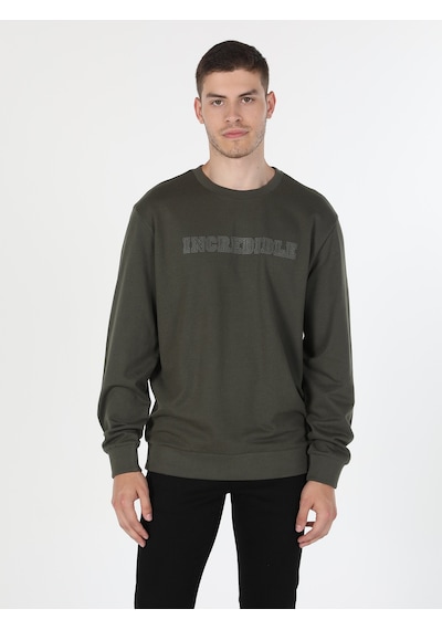 Colin's Regular Fit Baskılı Yeşil Erkek Sweatshirt CL1060127_Q1.V2_KHA Haki
