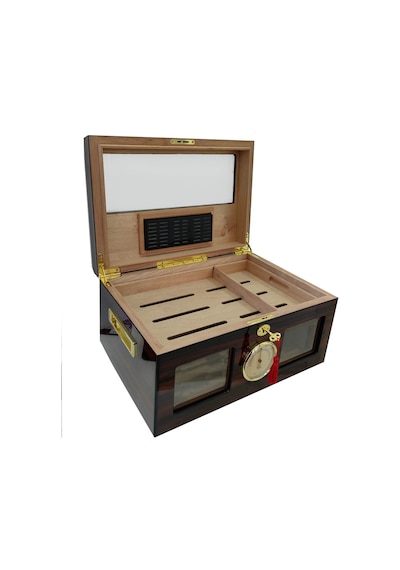 ispanyol Sediri Kahve 2 Katlı Camlı Özel Humidor Puro Kutusu rc48