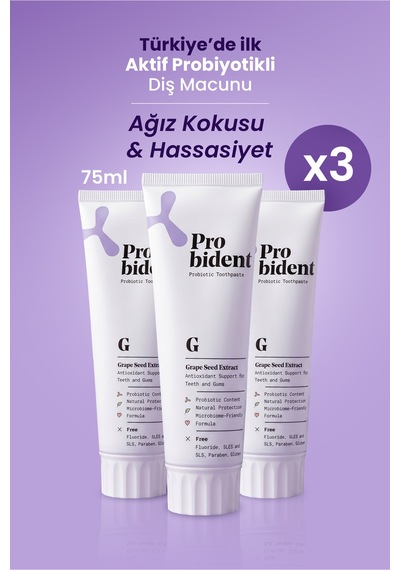 Aktif Probiyotikli Doğal Florürsüz Diş Macunu Üzüm Çekirdeği Özüt Ilaveli 3'lü Paket Ağız Kokusu