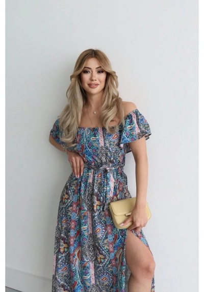 Modayakamoz Eyesof Kadın Kısa Kollu Madonna Yaka Fırfırlı Belden Yırtmaçlı Maksi Süprem Elbise Çok renkli Modayakamoz Eyesof Kadın Kısa Kollu Madonna Yaka Fırfırlı Belden Yırtmaçlı Maksi Süprem Elbise Çok renkli