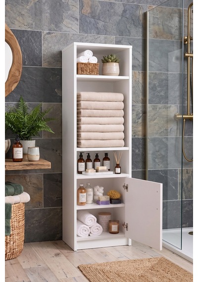 Denate Beyaz Çok Amaçlı Raflı Banyo, Çamaşır Odası Dolabı