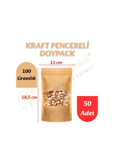 Kraft Pencereli Doypack 11x18,5x7 Cm 50 Adet