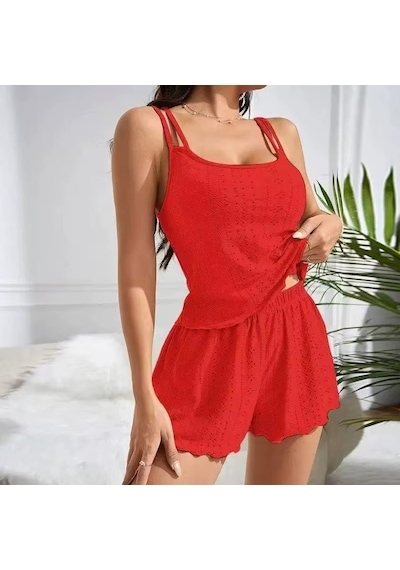Ece's Design Askılı Yazlık Rahat Spor Şortlu Pijama Takımı Nefes Alabilir Konforlu Set W2002 Kırmızı Ece's Design Askılı Yazlık Rahat Spor Şortlu Pijama Takımı Nefes Alabilir Konforlu Set W2002 Kırmızı