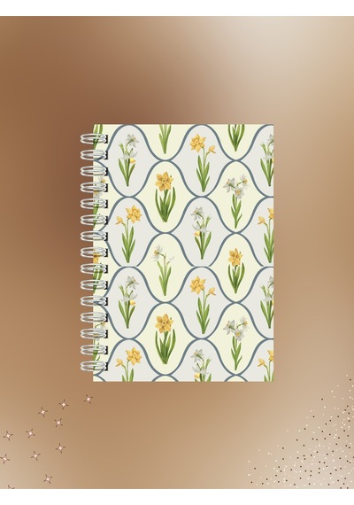 Nergis Desenli Çizgili Defter 60 Yaprak-120 Sayfa Tel Spiralli Sketchbook Çok Renkli