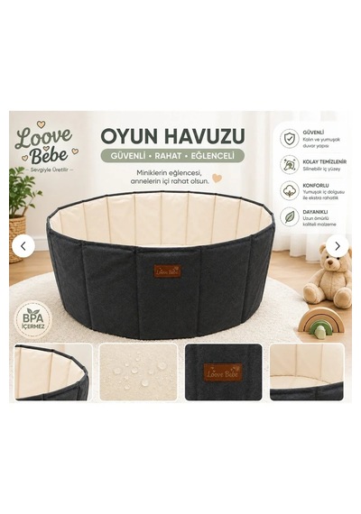 Oyun Top Havuzu 90 Cm Yükseklik 35 Cm Oyuncak Oyun Alanı Silinebilir Kumaş Krem