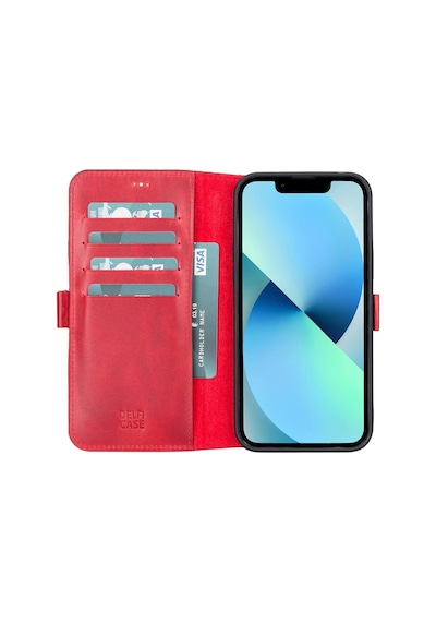 Apple Uyumlu iPhone 13 Pro Max Deri Cüzdanlı Kılıf Nar Çiçeği