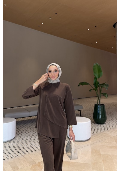 Riella Butik Onana Oysho Tesettür Takım Kahverengi
