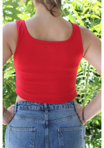 Afri Kadın Kırmızı Basic Ribana Atlet Crop Likralı Spor Üst Kırmızı