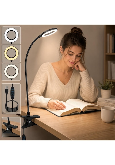 Çok Fonksiyonlu Led Akrobat Masa Lambası, Klipsli Göz Koruyuculu, Ayarlanabilir Açılı, Kitap Ok Siyah