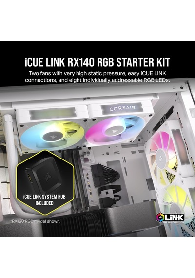 İcue Lınk Rx140 Rgb 140mm Kasa Fanı İkili Paket, İcue Link Hub Dahil - Beyaz Co-9051024-ww